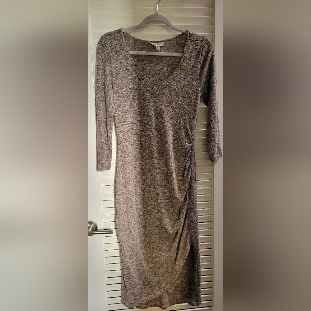 Jessica Simpson Heathered Taupe Long Sleeve Ruched Side Knit Dress